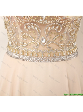 2016 Beautiful Beaded Bateau Prom Dresses with Brush Train