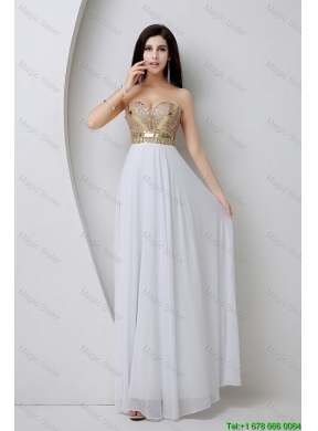 Beautiful Empire Sequined White Prom Dresses with Beading