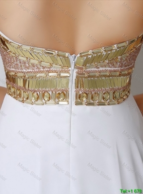 Beautiful Empire Sequined White Prom Dresses with Beading