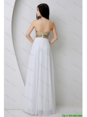 Beautiful Empire Sequined White Prom Dresses with Beading