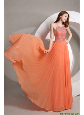 Elegant Beaded Empire Orange Prom Dresses with Halter Top