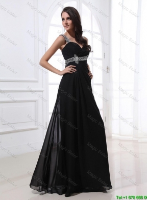 Fashionable Empire Straps Beading Prom Dresses in Black for 2016