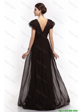 Hot Sale V Neck Ruching Empire Brush Train Prom Dresses in Black