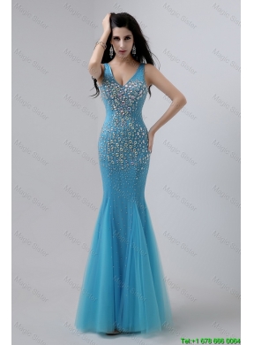 Luxurious Mermaid Beaded Prom Dresses with V Neck