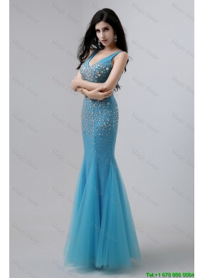 Luxurious Mermaid Beaded Prom Dresses with V Neck