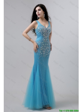 Luxurious Mermaid Beaded Prom Dresses with V Neck