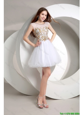 Popular A Line Beaded Mini Length Prom Dresses in White