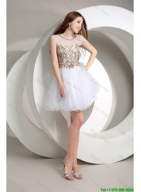 Popular A Line Beaded Mini Length Prom Dresses in White