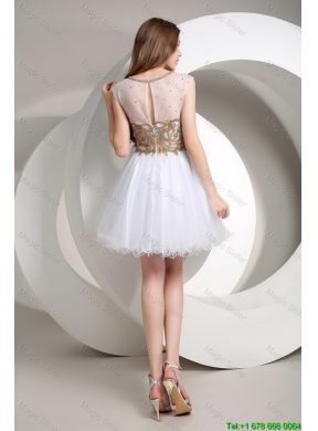 Popular A Line Beaded Mini Length Prom Dresses in White