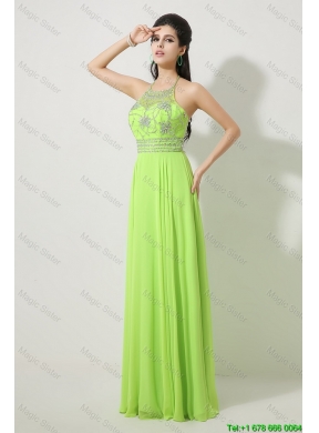 Pretty Halter Top Beaded Prom Dresses in Spring Green