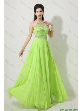 Pretty Halter Top Beaded Prom Dresses in Spring Green