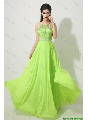 Pretty Halter Top Beaded Prom Dresses in Spring Green