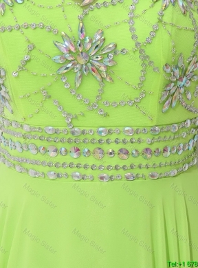 Pretty Halter Top Beaded Prom Dresses in Spring Green