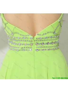 Pretty Halter Top Beaded Prom Dresses in Spring Green