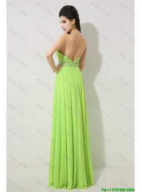 Pretty Halter Top Beaded Prom Dresses in Spring Green