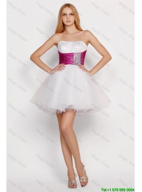 Pretty White Princess Short Prom Dresses with Beading and Belt