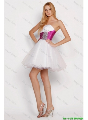 Pretty White Princess Short Prom Dresses with Beading and Belt