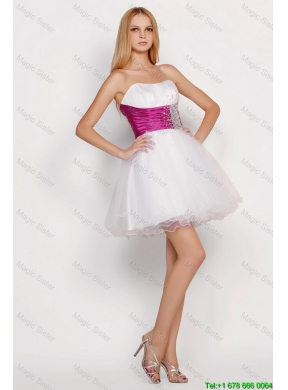 Pretty White Princess Short Prom Dresses with Beading and Belt