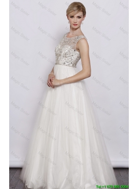 Beautiful A Line Scoop White Prom Dresses with Beading