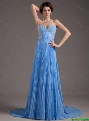 Discount Brush Train Sweetheart Prom Dresses in Baby Blue