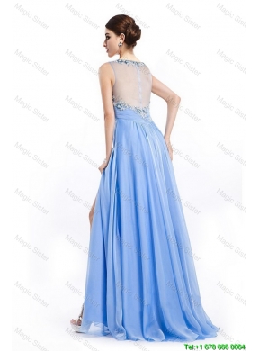 Gorgeous Brush Train Prom Dresses with Appliques and High Slit