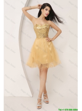 Luxurious A Line Gold Sweetheart Prom Gowns with Lace Up