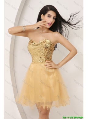 Luxurious A Line Gold Sweetheart Prom Gowns with Lace Up