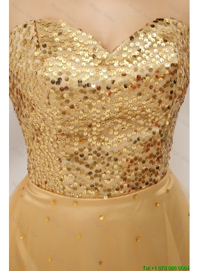 Luxurious A Line Gold Sweetheart Prom Gowns with Lace Up