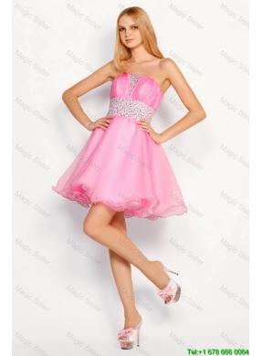 Modern Rose Pink Short Prom Dresses with Beading for 2016