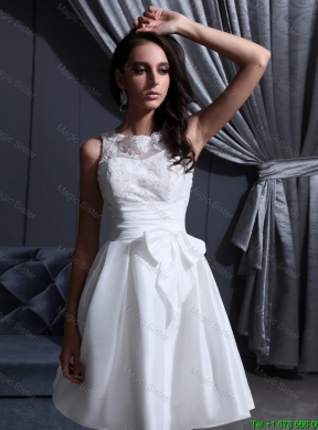 New Style White A Line Prom Gowns with Lace and Bowknot