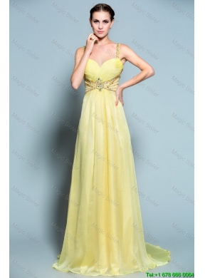 Popular Empire Straps Prom Dresses with Beading