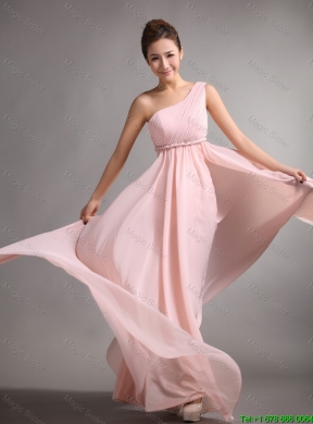 Pretty Empire One Shoulder Prom Gowns with Belt and Ruching