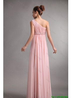 Pretty Empire One Shoulder Prom Gowns with Belt and Ruching