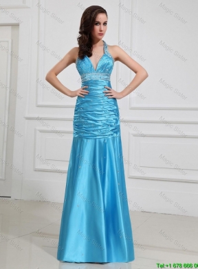 Sweet Mermaid Halter Top Prom Dresses with Beading in Baby Blue