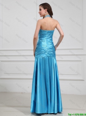 Sweet Mermaid Halter Top Prom Dresses with Beading in Baby Blue