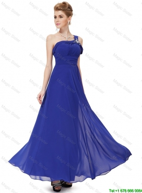 2015 Beautiful Beaded One Shoulder Prom Dresses in Blue