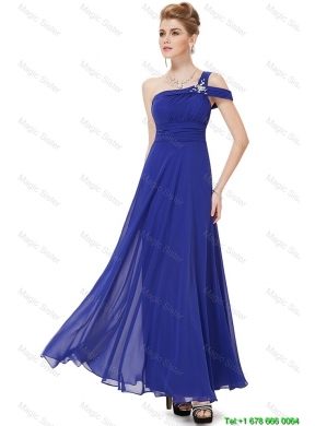 2015 Beautiful Beaded One Shoulder Prom Dresses in Blue