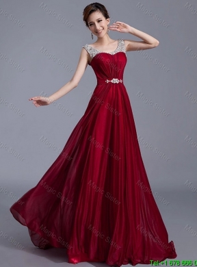 2015 Cheap Brush Train Scoop Zipper Up Prom Dresses in Wine Red