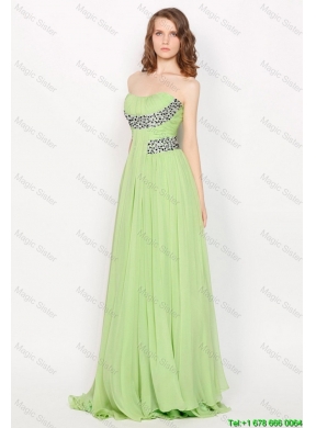 2015 Hot Sale Strapless Brush Train Prom Dresses in Apple Green