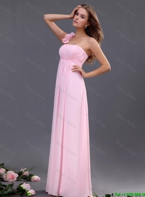 2016 Empire One Shoulder Prom Dresses with Hand Made Flowers