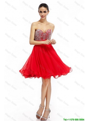 2016 Romantic A Line Sweetheart Beaded Prom Dresses in Red