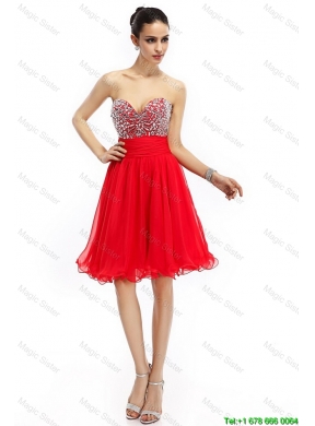 2016 Romantic A Line Sweetheart Beaded Prom Dresses in Red