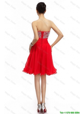 2016 Romantic A Line Sweetheart Beaded Prom Dresses in Red