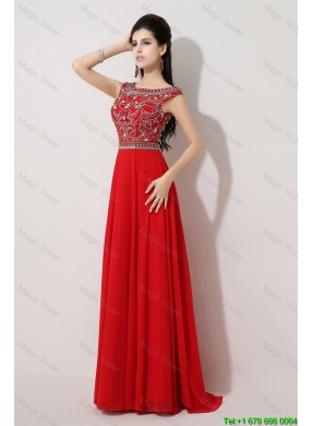 Discount Brush Train Beaded Prom Dresses with Bateau