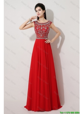 Discount Brush Train Beaded Prom Dresses with Bateau