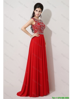 Discount Brush Train Beaded Prom Dresses with Bateau