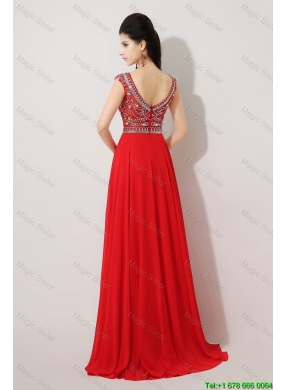 Discount Brush Train Beaded Prom Dresses with Bateau