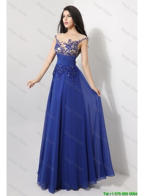 Discount Cap Sleeves Prom Dresses with Appliques and Beading