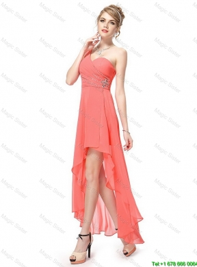 Latest High Low One Shoulder Prom Dresses with Side Zipper