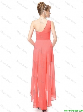 Latest High Low One Shoulder Prom Dresses with Side Zipper